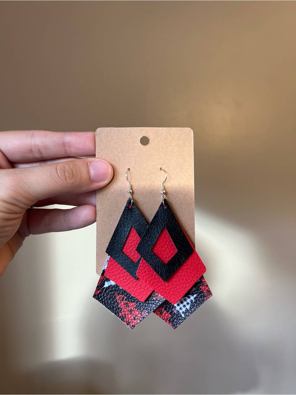 Handmade Faux Leather Christmas Tree Layered Dangling Earrings